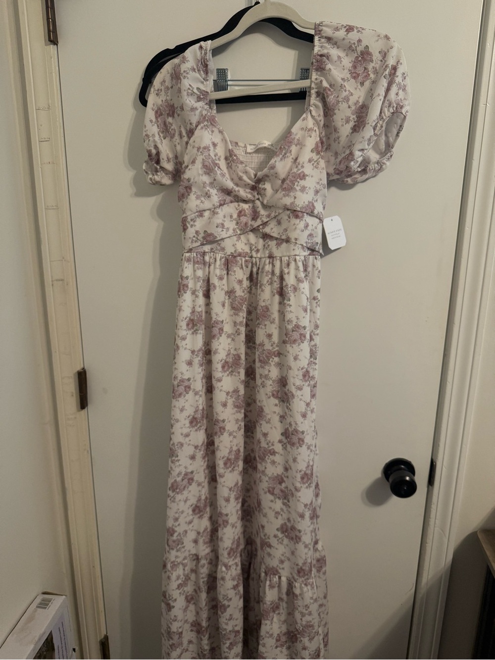 Altar'd State White Floral Maxi Dress with Pink Bouquet Print